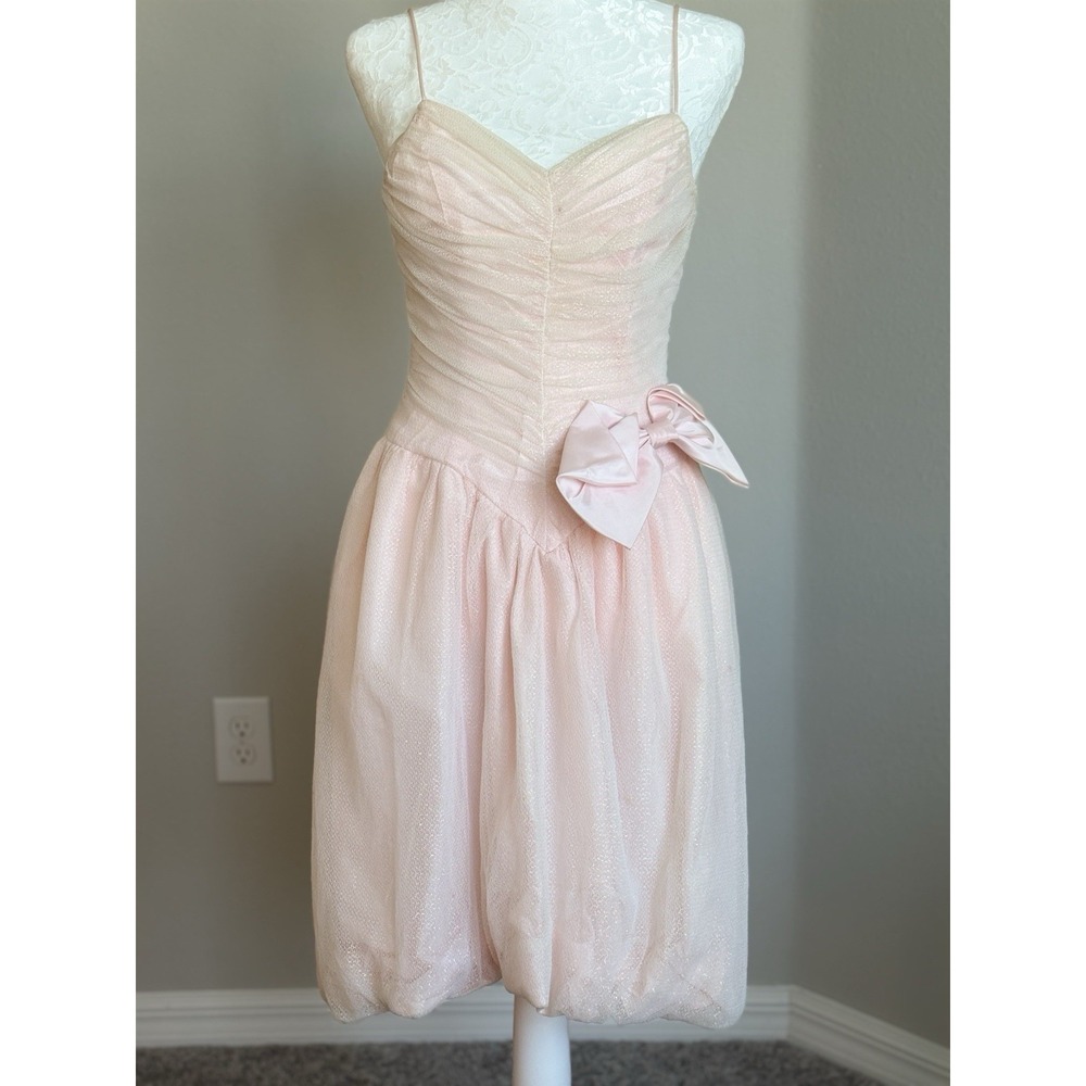 Vintage JCPenney 1970s Pink Formal Bubble Dress Junior 5/6 USA